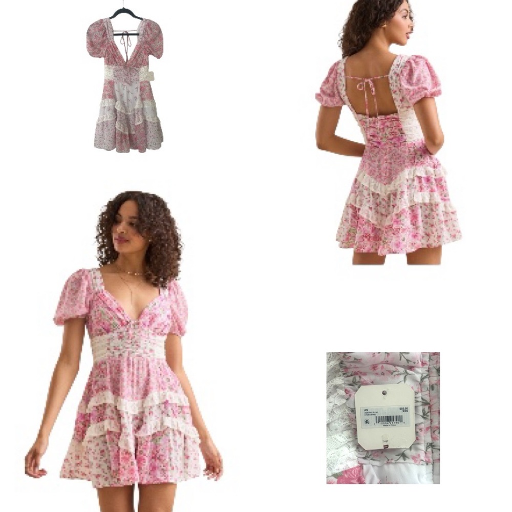 Altar'd State Pink Floral Tiered Mini Dress